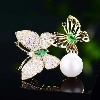 Double Crystal Butterfly Hijab Brooch